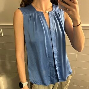 Blue Silk Sleeveless Blouse